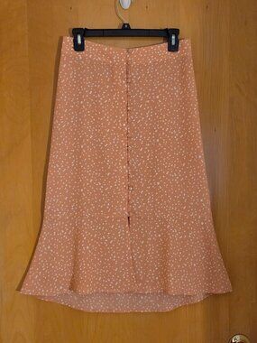 Leith Button Down Midi Skirt Womens M Pastel Peach Polka Dot Lightweight Twee